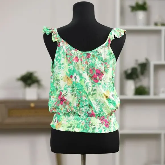 Rose + Olive NWT Floral Ruffle Strap Tank Top Size Small Boho Coastal Romantic - Picture 4 of 11